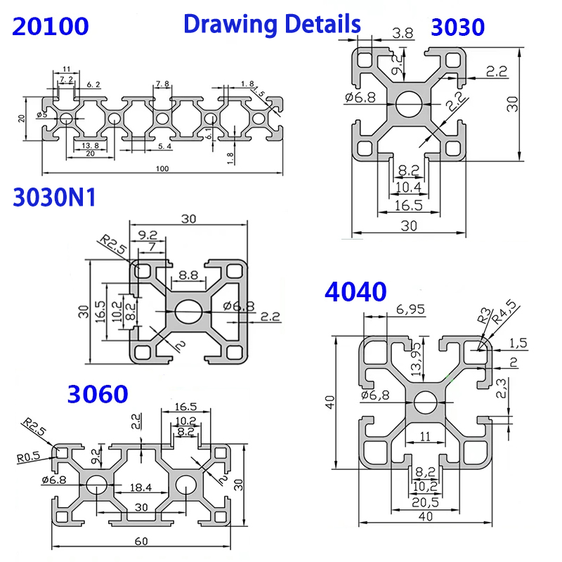 2020 2040 2060 2080 20100 3030 - مراجعة V Slot Aluminum Extrusion وسعره